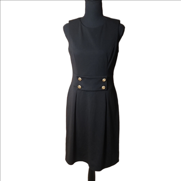 Calvin Klein Dresses & Skirts - Calvin Klein Black Sleeveless Dress with Gold Button Accents, Size 6